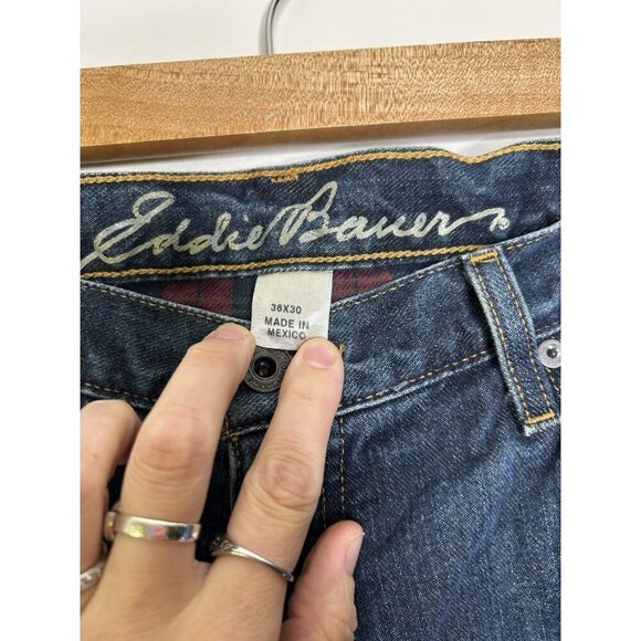 Eddie Bauer Jeans Men Blue Dark Wash Cotton Blend Fleece Lined Straight 36x30 - Picture 3 of 11